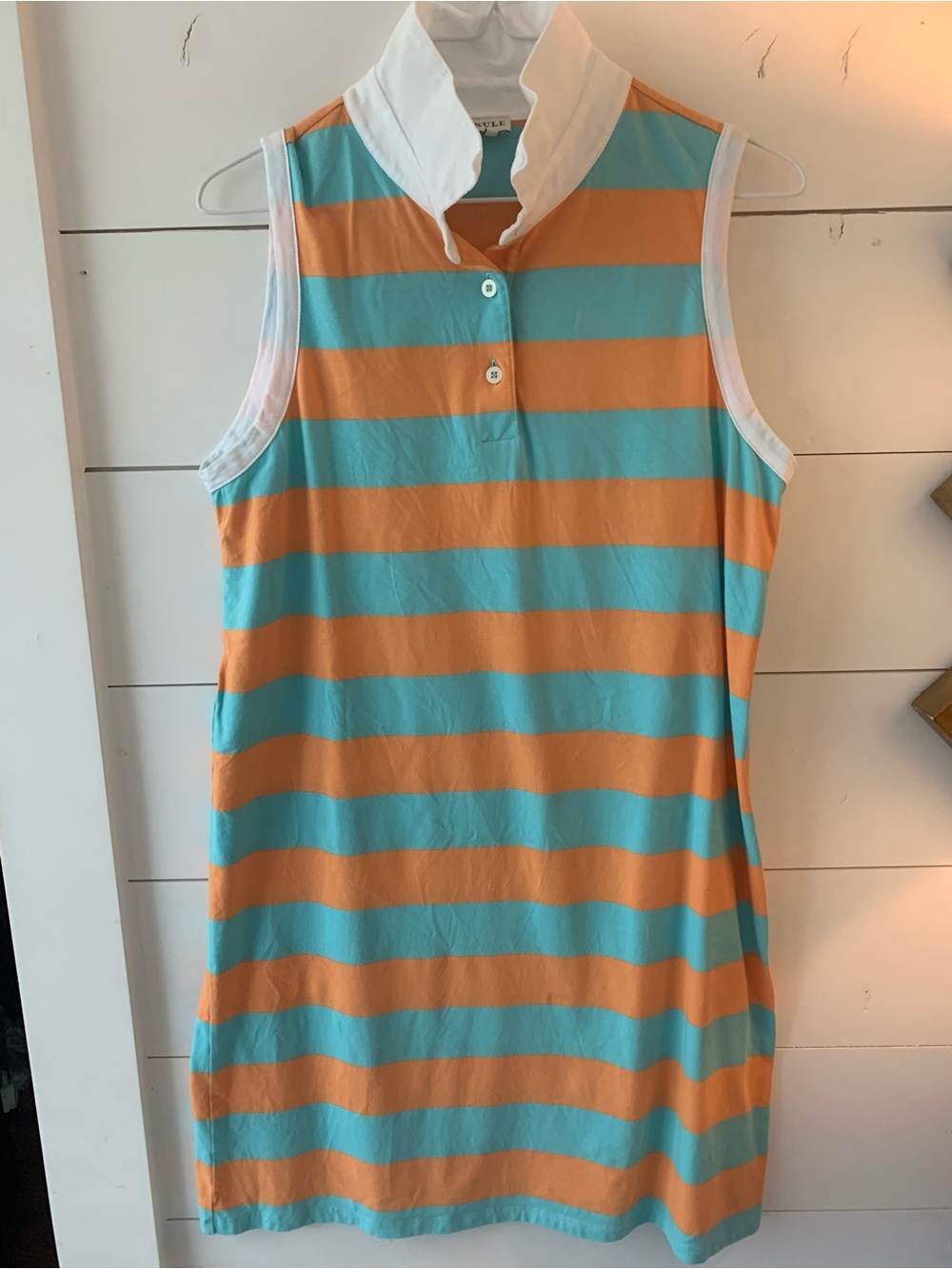 KULE size medium Sleeveless Striped Polo Dress - Turquoise & Orange Sherbert